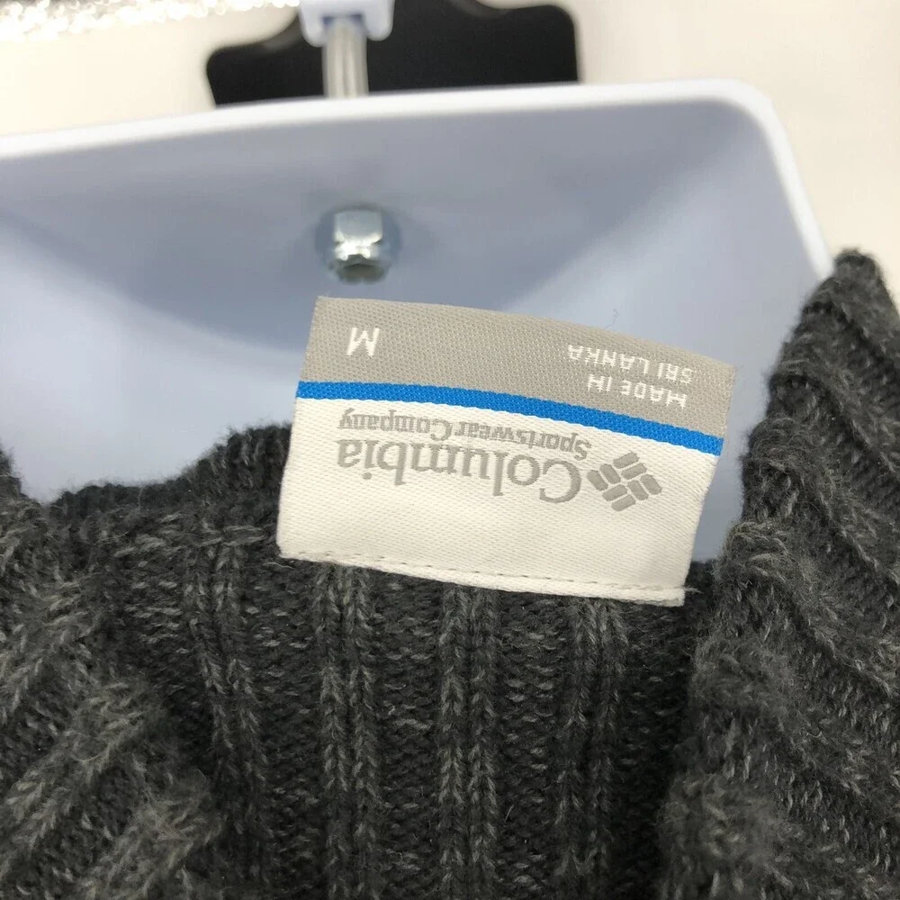 Columbia Men's 1/4 Zip Pop Over Cotton Grey Black Knit Sweater Size Medium